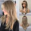 Длинные прямые синтетические парики с челкой, парик от медово-коричневого до светлого оттенка с омбре для женщин, термостойкие искусственные волосы для ежедневного использования