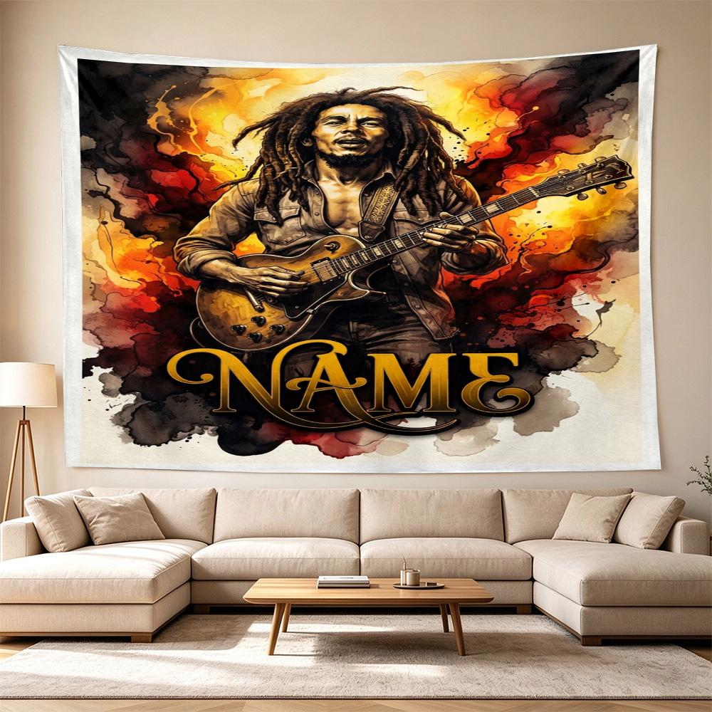 Bob Marley Custom Guitarist Name Art Personalized Name Large Decorative Tapestry, Great Holiday Gifts, Photo Backdrop for Bedroom Dorm Parties