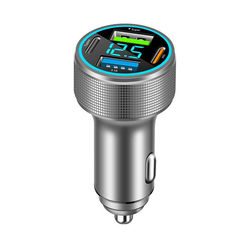 Автомобильное зарядное устройство PD из алюминиевого сплава 2024 года с 4 портами — сверхбыстрая зарядка