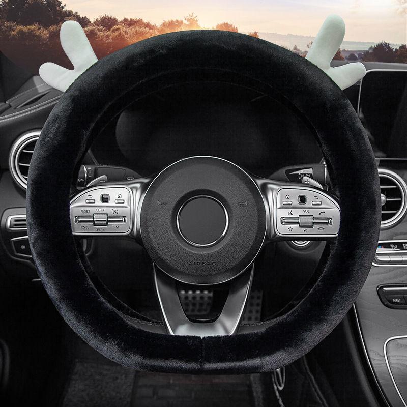 Car Accessories Winter Warmth Steering Wheel Cover Christmas Gift Cute Antlers Steering Wheel Protections Cover Plush Anti-Slip