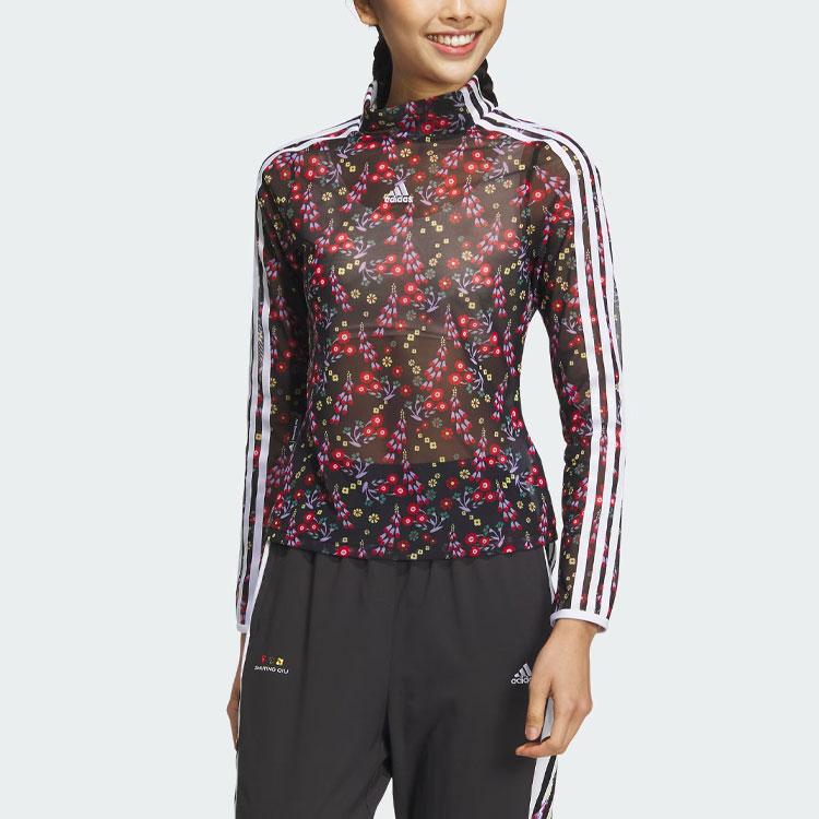 Adidas X Shuting Qiu Designer Collaboration Футболка с длинными рукавами и цветочным принтом в сетку, женские топы черного цвета IM8444