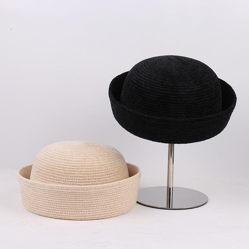 New chenille medicine box hat casual fashion versatile bowler hat showing face small sailor hat high sense master hat