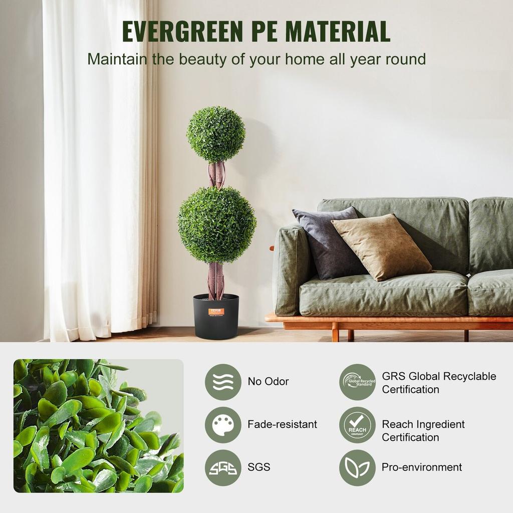 2 Pack 3' Artificial Boxwood Topiary Tree Faux Plant UV Decor In/Outdoor