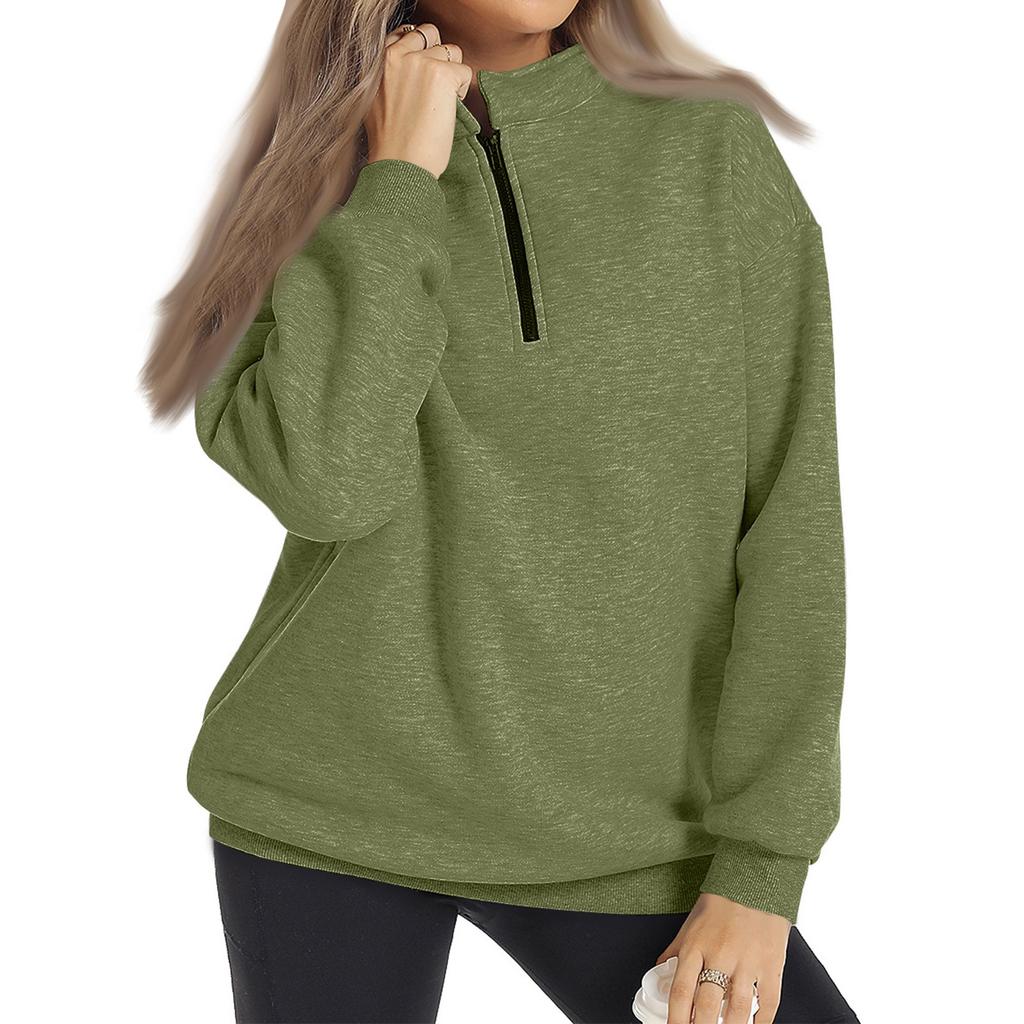 Women's Half Zipper Long Sleeve Sweater Pullover Solid Color Loose Casual Sports Sweater