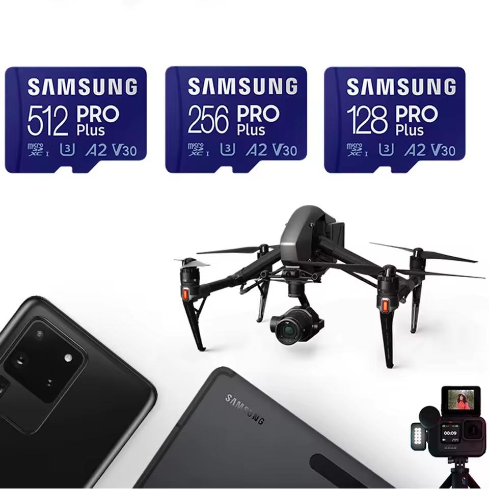 Samsung Карта памяти PRO Plus microSD 256 ГБ microSDXC,512 ГБ 128 ГБ До 180 МБ/с, Full HD и 4K, UHS I, C10, U3, V30, A2, для телефонов GoPRO и камеры дрона DJI