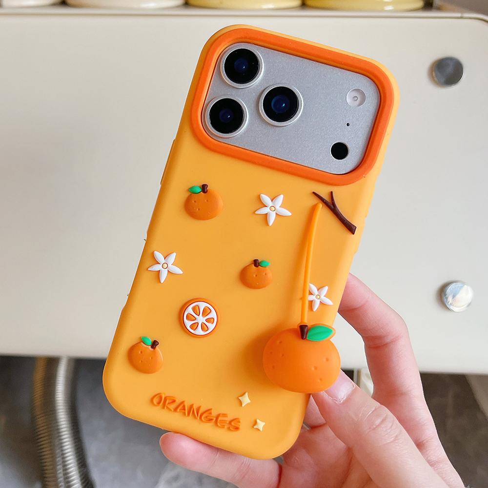 For iPhone 17 Pro Max Silicone Case Cute Orange Shape Pendant Shockproof Phone Back Cover