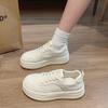 New 2025 Autumn Leather Fashion Thick-soled Lace-up Casual Shoes Women's Small Height-increasing Board Shoes Women's White Shoes