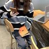 1011 autumn and winter retro niche design sense color matching striped loose round neck college style casual sweater women's bottoming shirt