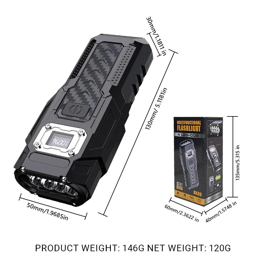 Super Bright Led Flashlight Rechargeable Built In 4000mAh Torch with Magnet Hook Outdoor Campin Fishing Survival Alarm Light