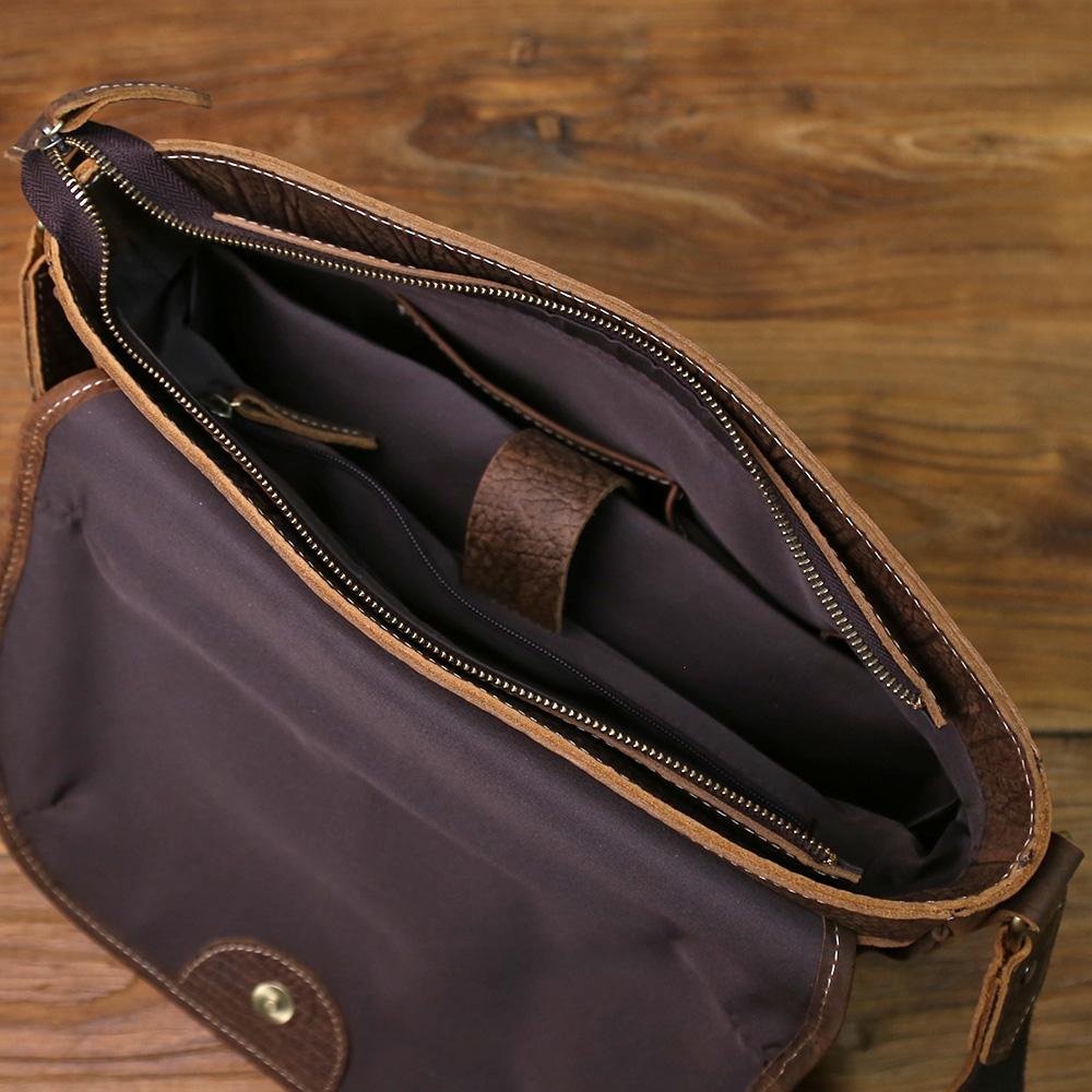 NZPJ Men's Retro Genuine Leather Shoulder Bag Casual Top Layer Cowhide Large Capacity Slant Horizontal Trendy Messenger Bag