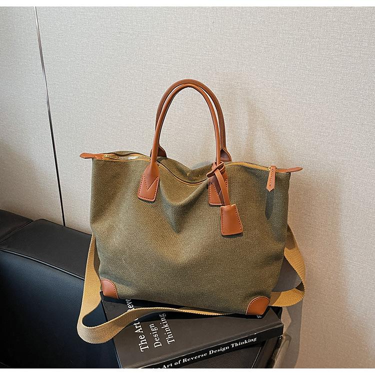 Новая универсальная холщовая женская сумка контрастного цвета большой вместимости портативная сумка-тоут женская нишевая ретро сумка-мессенджер