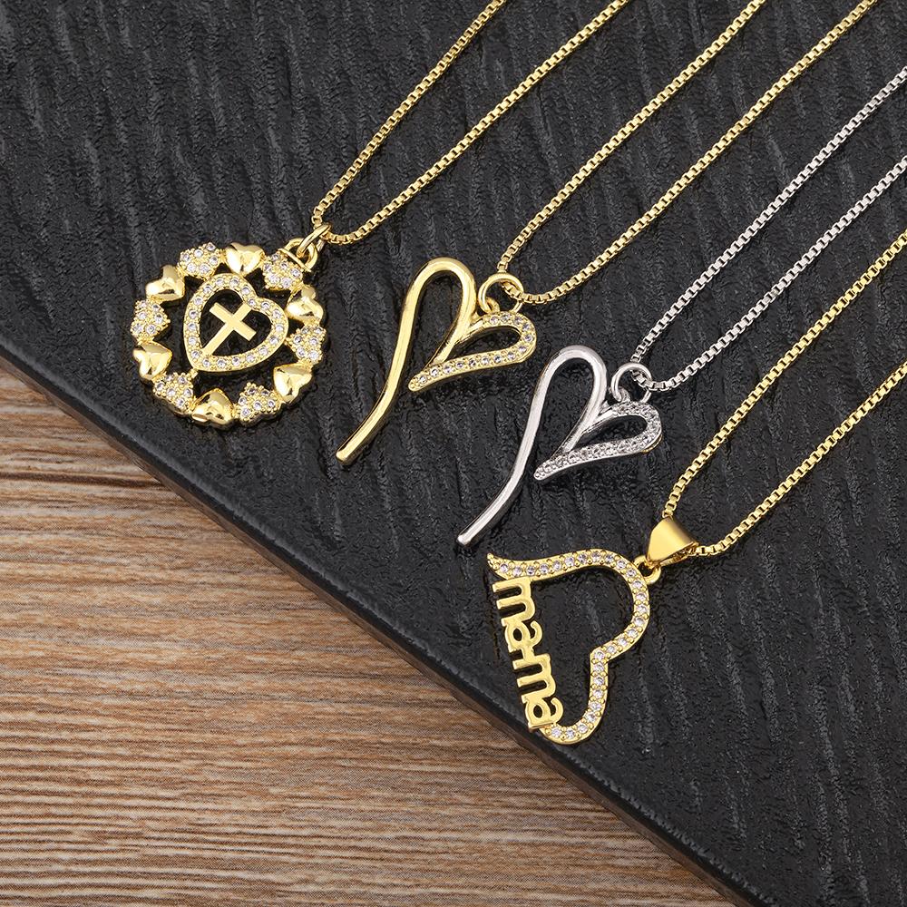 Nidin High Quality Romantic Heart Shape Shiny Crystal Zircon Charm Pendant Necklace 4 Styles For Women Men Luxury Jewelry Gifts