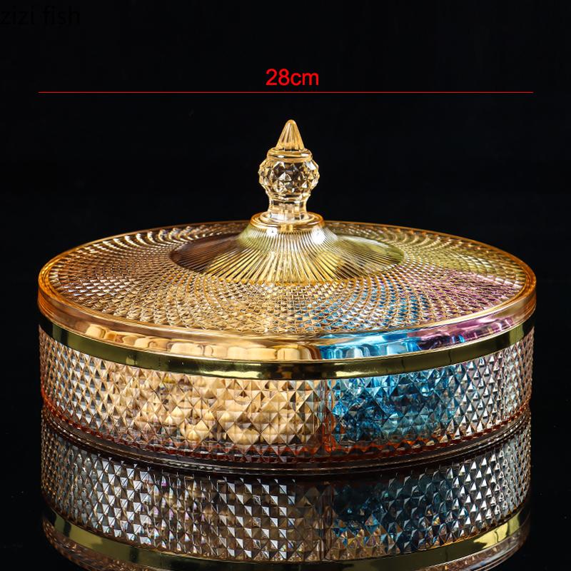 Европейский цветной контейнер для хранения конфет с крышкой, тарелка для закусок из орехов и фруктов, вместительный контейнер для хранения кухонных принадлежностей для гостиной