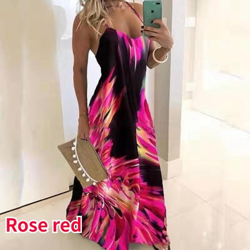 Летнее новое модное женское пляжное платье на бретельках с пламенным принтом, элегантное длинное платье S-5XL