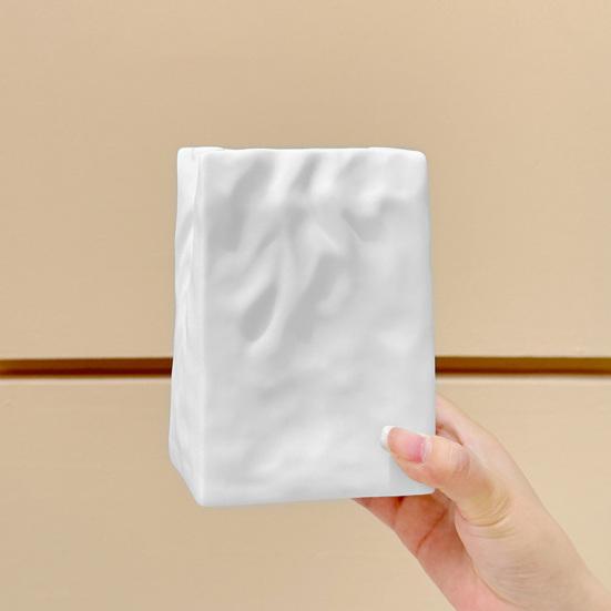 White Vinyl Shell Flower Vase Modern Pleated Flower Holder Container Home Office Table Centerpiece