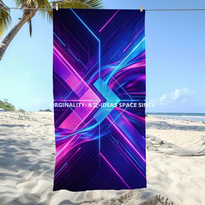 Cyberpunk Glow Neon Beach Towel Patterned Sunscreen And Windproof Suitable For Swimming Pool Camping Travel