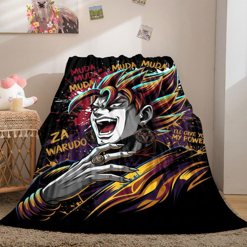 JOJO New 2D Print Flannel Blanket, Anime Graphic for Sofa Bed, Cozy Travel Picnic Essentials Wrap_LIAN