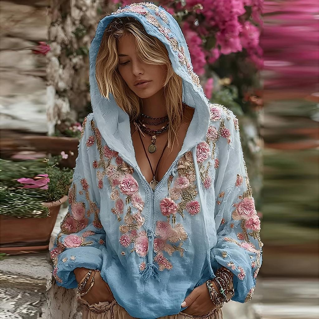 Женский модный худи с длинными рукавами, винтажным цветочным принтом, повседневный свитшот