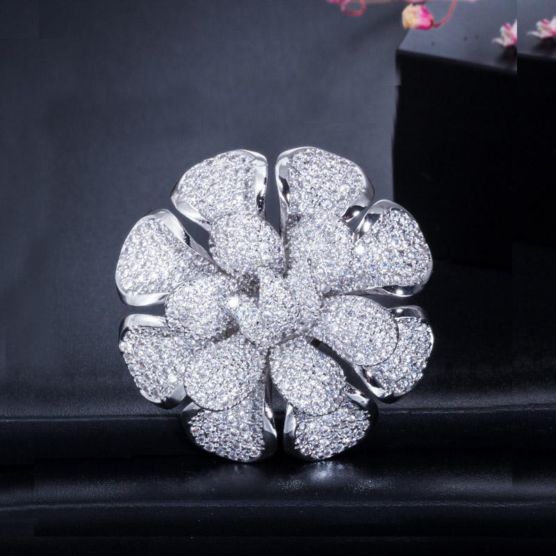CMM Luxury Cubic Zirconia Nigerian Gold Color Statement Large Flower Finger Rings For Women Wedding Prom Jewelry