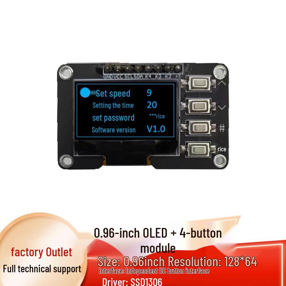 0,96-дюймовый OLED-дисплейный модуль 128x64 с 4-кнопочной матричной клавиатурой, совместимый с IIC SSD1306