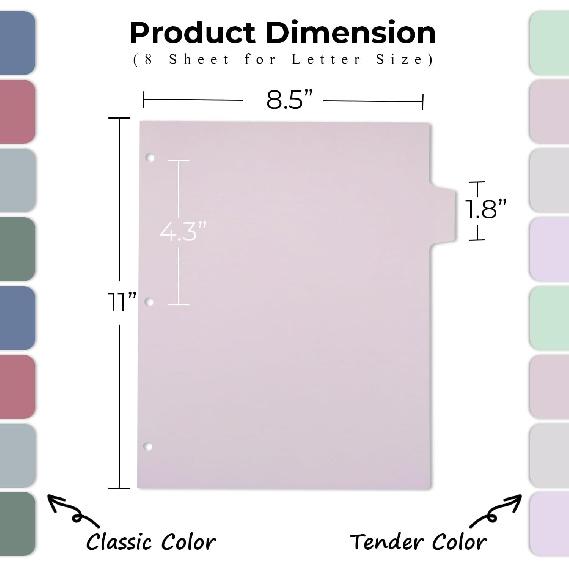 Y YOMA Colored 3 Ring Binder Dividers with Tabs Letter Size Paper Binder Tabs Page Dividers Cute Decorative Binder Index Dividers for Office School