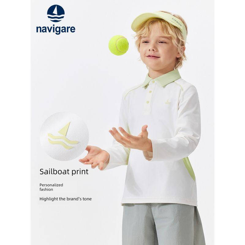 Navigare Italian Small Sailboat Kidsren's Polo Shirt 2026 Spring New Style Long-Sleeved Breathable Top for Boys