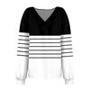Женская мода полосатый принт V-образный вырез длинный рукав свободный пуловер свитшот топ