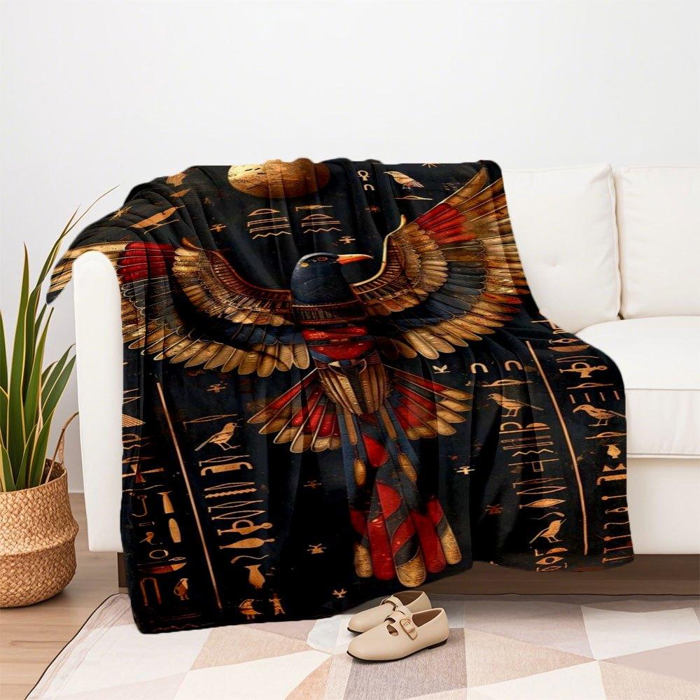 "Golden Egyptian Bird Wall Art Decor"Blanket Flannel Throw Blanket for Sofa, Bed, Travel, Camping, Office, Couch, Chair, And Bed Gift for Ch