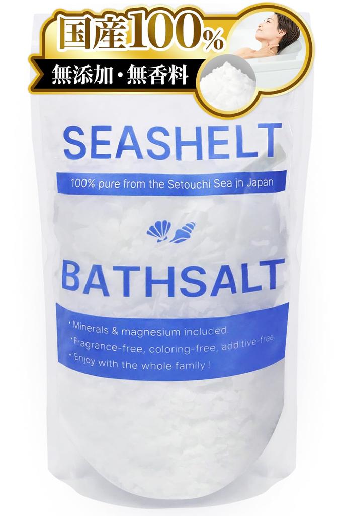SEASHELT Bath Salts with Magnesium Moisturizing in Japan with Natural Includes Measuring 30 Uses (Made Ingredients), Fragrance-Free, Spoon, (1