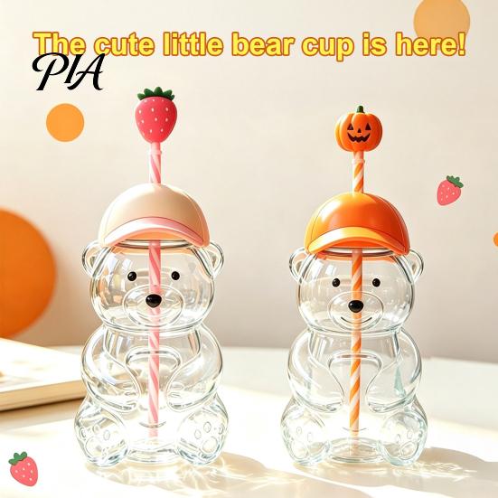 Bear Shape Tumbler 600ML Glass with Lid & Straw, 20oz Borosilicate Drinking Water Bottle Straw Cup for Iced Coffee, Boba Tea, Milk, Gift Women