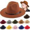 Classic British Belt Buckle Wool Fedora Hat Men Women Imitation Woolen Winter Felt Hats Fashion Jazz Hat Chapeau
