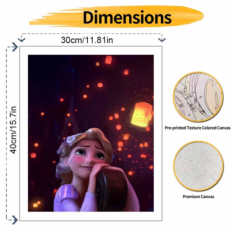 Disney oil painting painting art Rapunzel floating lantern princess scene handmade diy painting home decoration gift