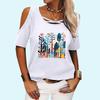 Женская модная футболка с круглым вырезом, летняя футболка с открытыми плечами и коротким рукавом, повседневная футболка с цветочным принтом
