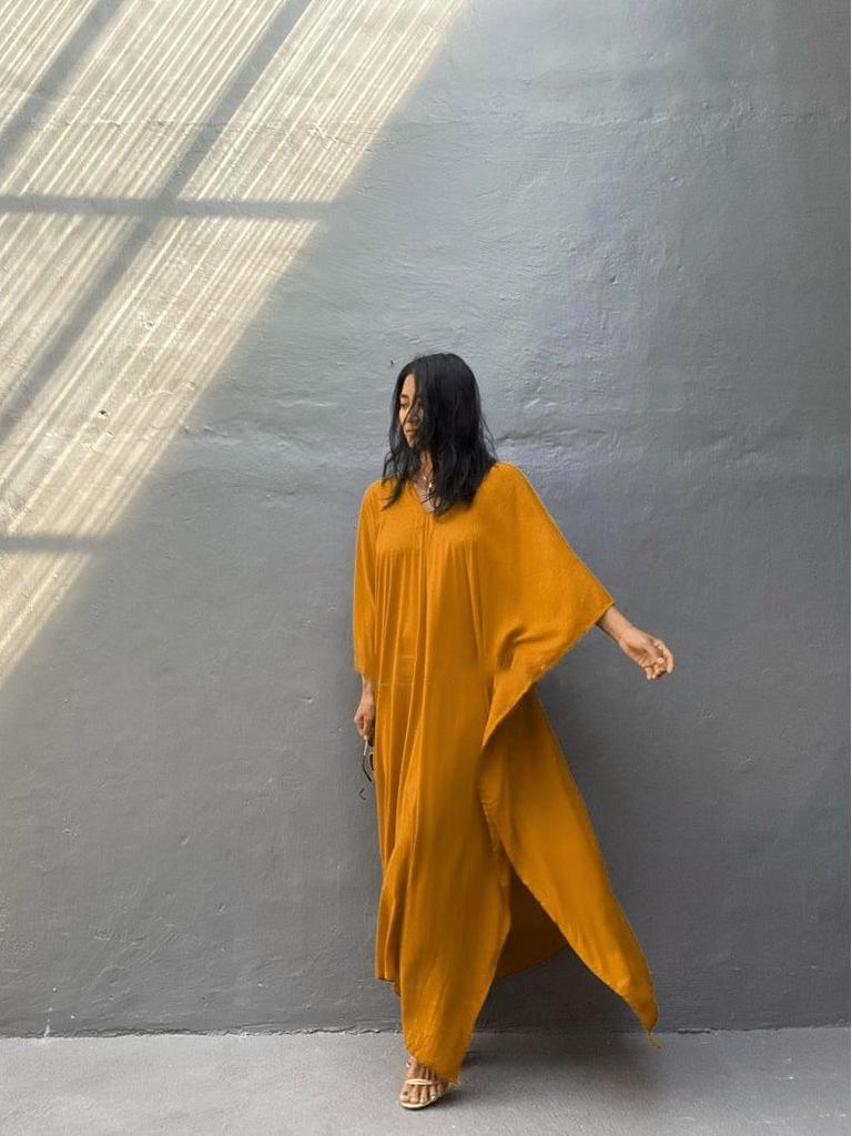 European & American Cotton Solid Color Blouse and Long Skirt Cover-Up for Beach or Swimwear.