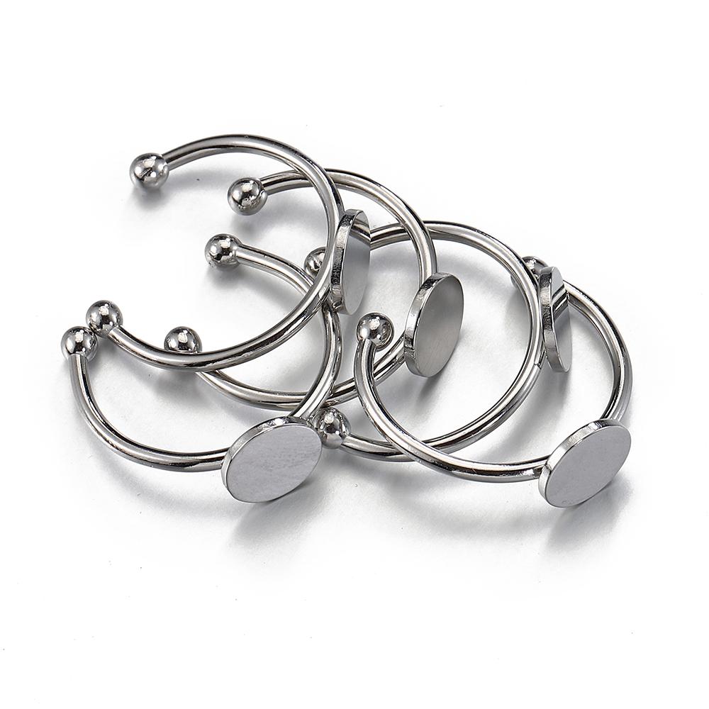 5/10pcs Stainless Steel Adjustable Ring Settings 6/8/10/12mm Round Flat Blank Base Glass Cabochons Ring Bezel DIY Jewelry Making