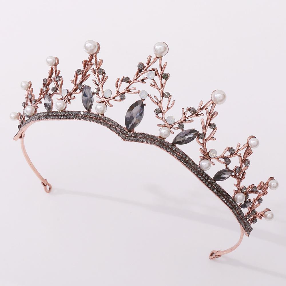 New Retro Rhinestone Bridal Headband Baroque Black Crown Pearl Inlaid Diamond Crown Tiara