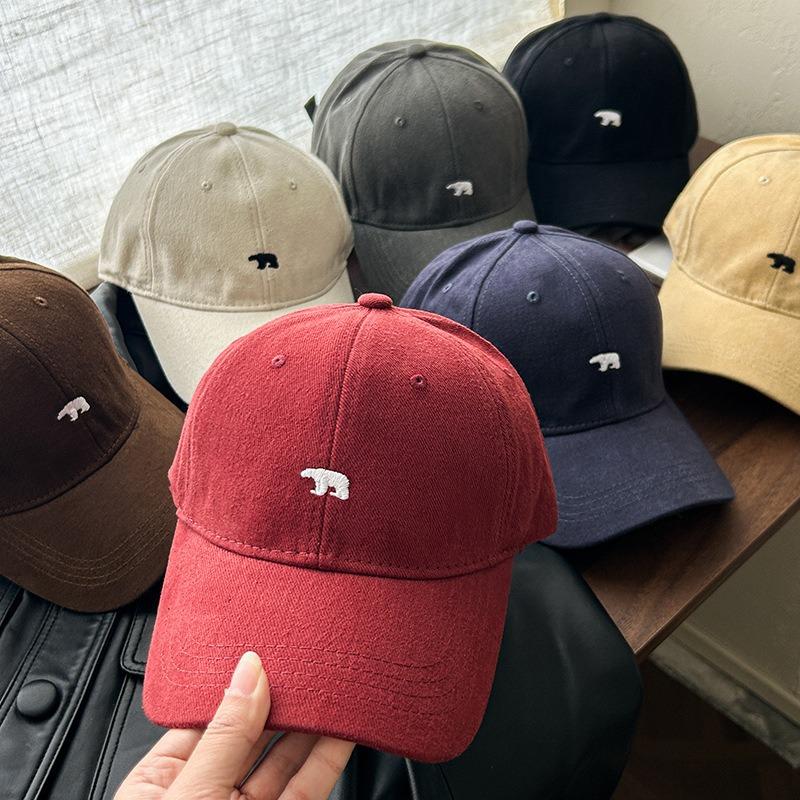 Stylish Simple Polar Bear Embroidery Versatile Baseball Cap Female Spring Summer Couple Vintage Shade Cap