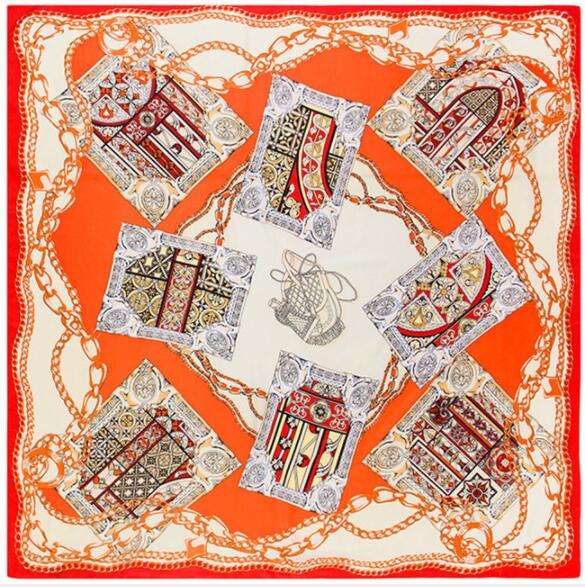 130cm*130cm Luxury Brand Jug Poker Chain Print Silk Scarf For Women Headband,New Twill Large Square Scarves Female Shawls