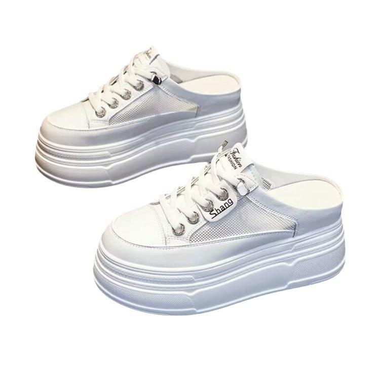 Внутреннее увеличение высоты каблук полушлепанцы женская обувь маффин крутые шлепанцы новый сетчатый толстоподошвенный держатель для сумки с головой осень 2025