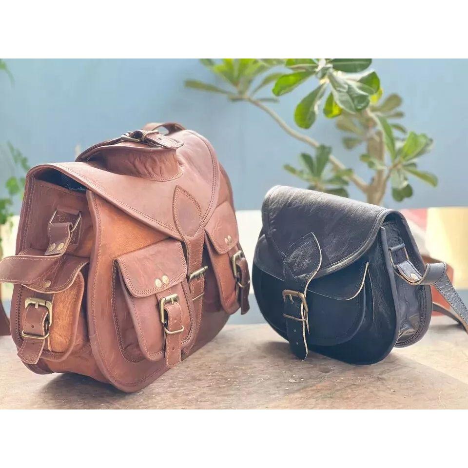 Genuine Goat Leather Vintage Messenger Ladies Shoulder Bag Free Black Purse