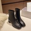 Fashion 2024 Autumn New Women's Back Zipper Square Toe Ankle Boots Fashion Women's High Heel Solid Color Fashion Boots