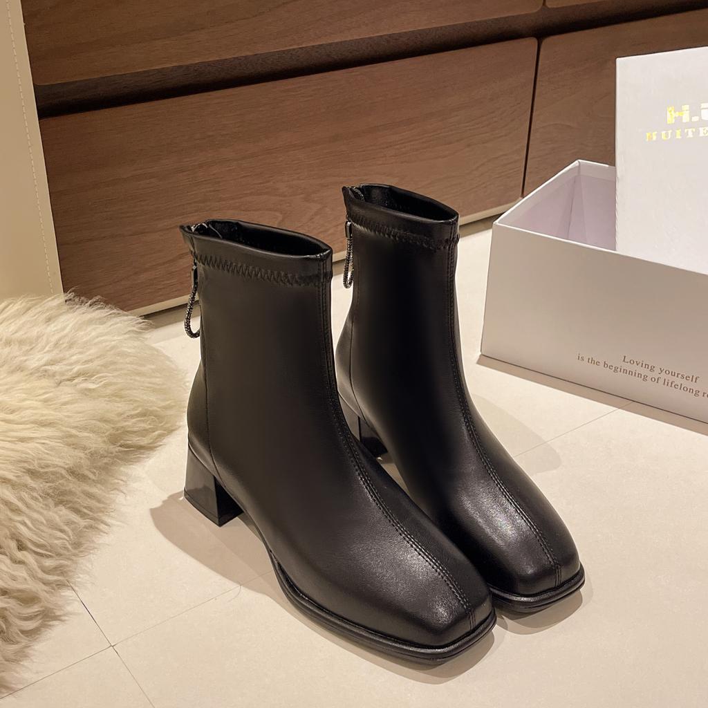Fashion 2024 Autumn New Women's Back Zipper Square Toe Ankle Boots Fashion Women's High Heel Solid Color Fashion Boots