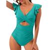 European and American Style Women Fashion Ruffled Cut Out Bikini Tummy Control Swimwear Push Up Monokini Swimsuit One Piece Backless Bathing Suit