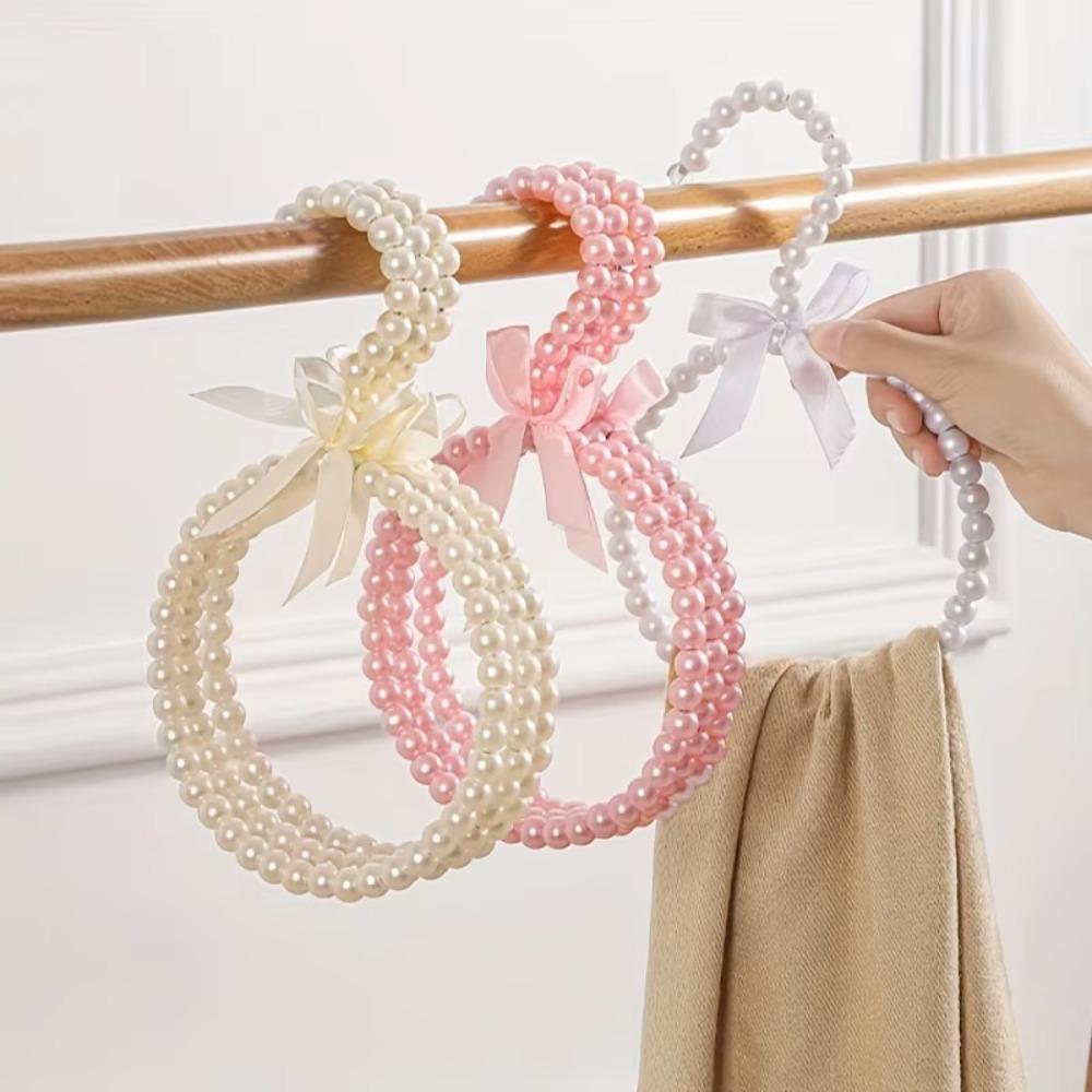 Imitation Pearl Beaded Bow Clothes Hanger Round Shape Scarf Ring Hanger Dress Hanger Home