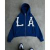 ZYLLO Y2k Harajuku Retro Trendy Brand Letter Embroidery Oversized Swetshirt Women High Street Fashion Loose Zipper Hoodie