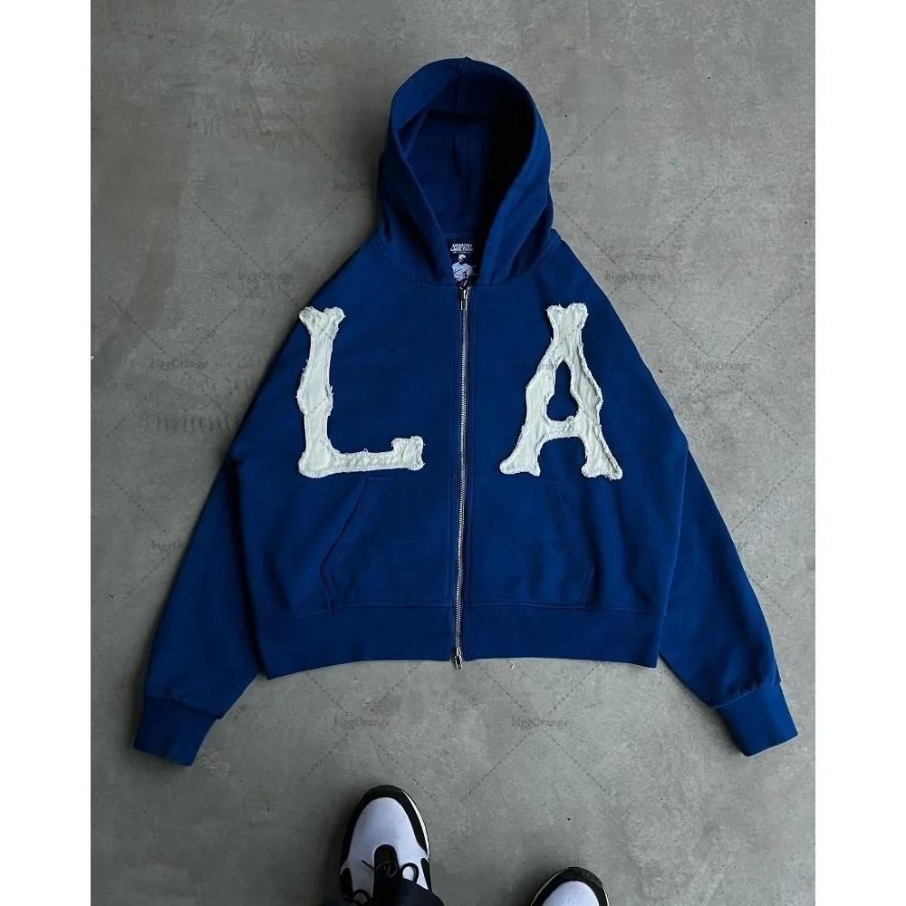 ZYLLO Y2k Harajuku Retro Trendy Brand Letter Embroidery Oversized Swetshirt Women High Street Fashion Loose Zipper Hoodie