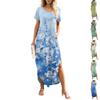 Женское летнее повседневное свободное пляжное платье макси с коротким рукавом и цветочным принтом