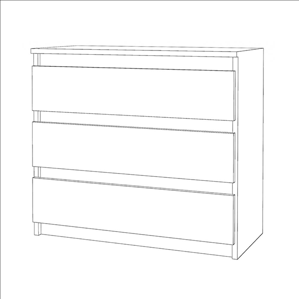 White Chest of Drawers 80 CM 3S TV Cabinet Furniture for Living Room Bedroom Loft