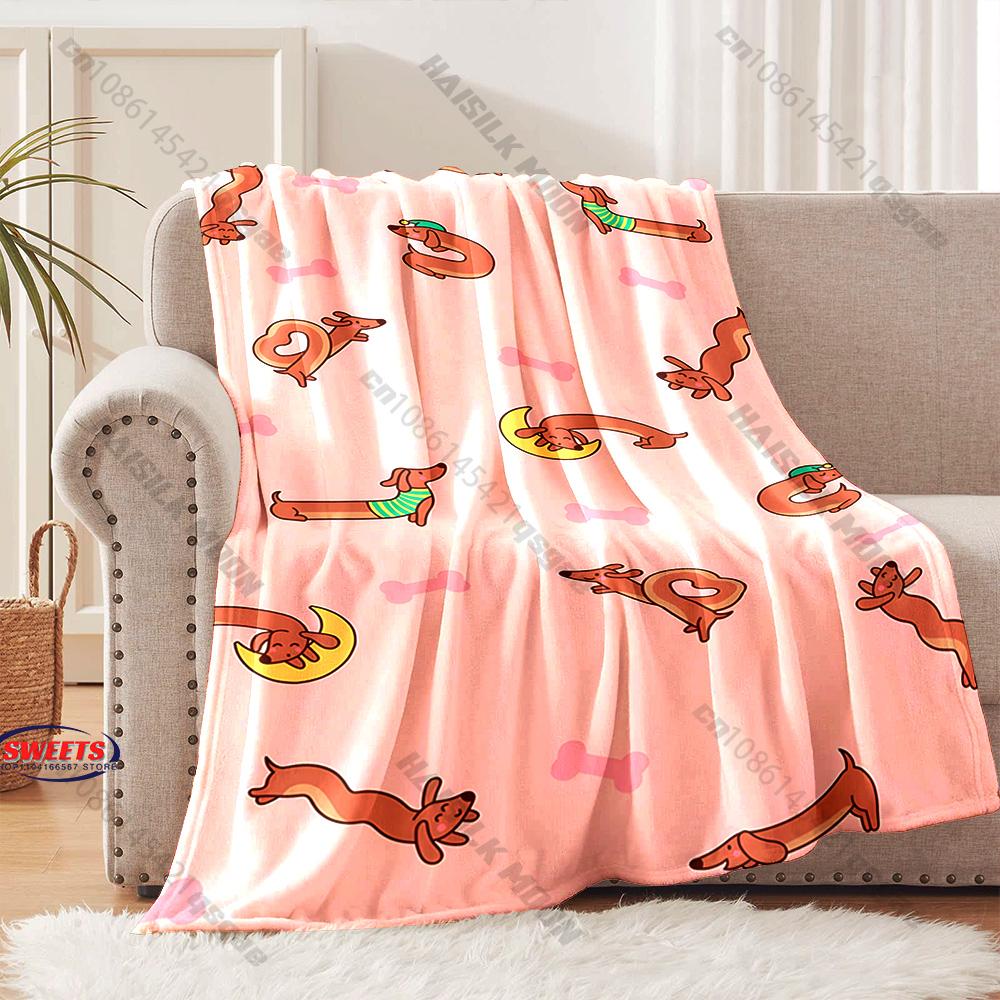 6 Styles Cute Dachshund Printed Blanket, Warm Christmas Birthday Gifts for Wife Kids Friends, Sofa Chairs Bed Office Available