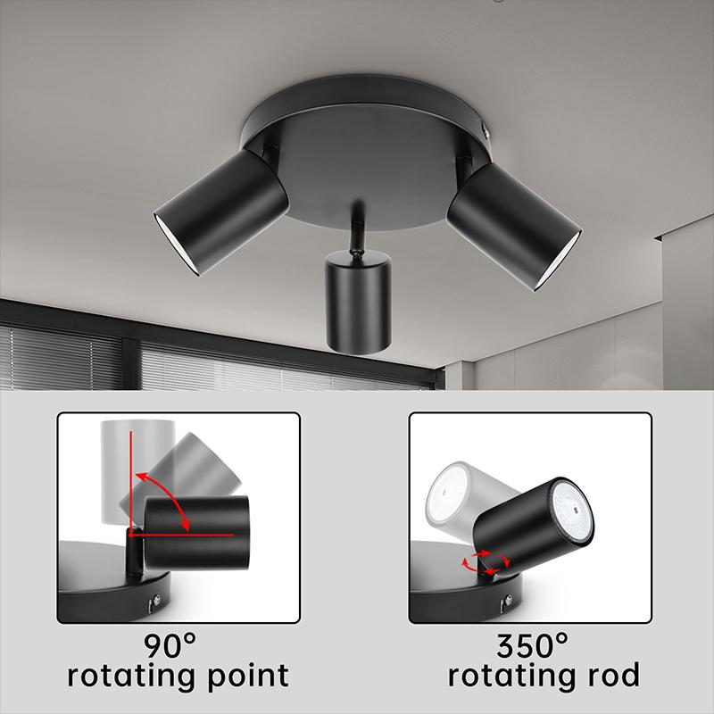 Modern 3/4-Head LED Track Spotlight Dining Room Porch Home Office Indoor Lighting Fixtures Black Aluminum Housing Ceiling Lamp
